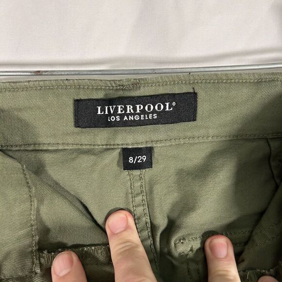 Liverpool Short Skirt Women's 8 Green Denim Pockets Cototn Blend Button Zip - Picture 5 of 7